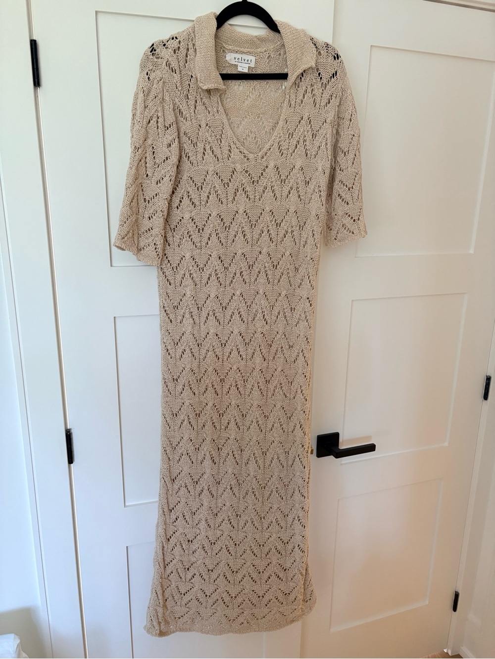 Velvet Beige Openwork Knit Maxi Dress